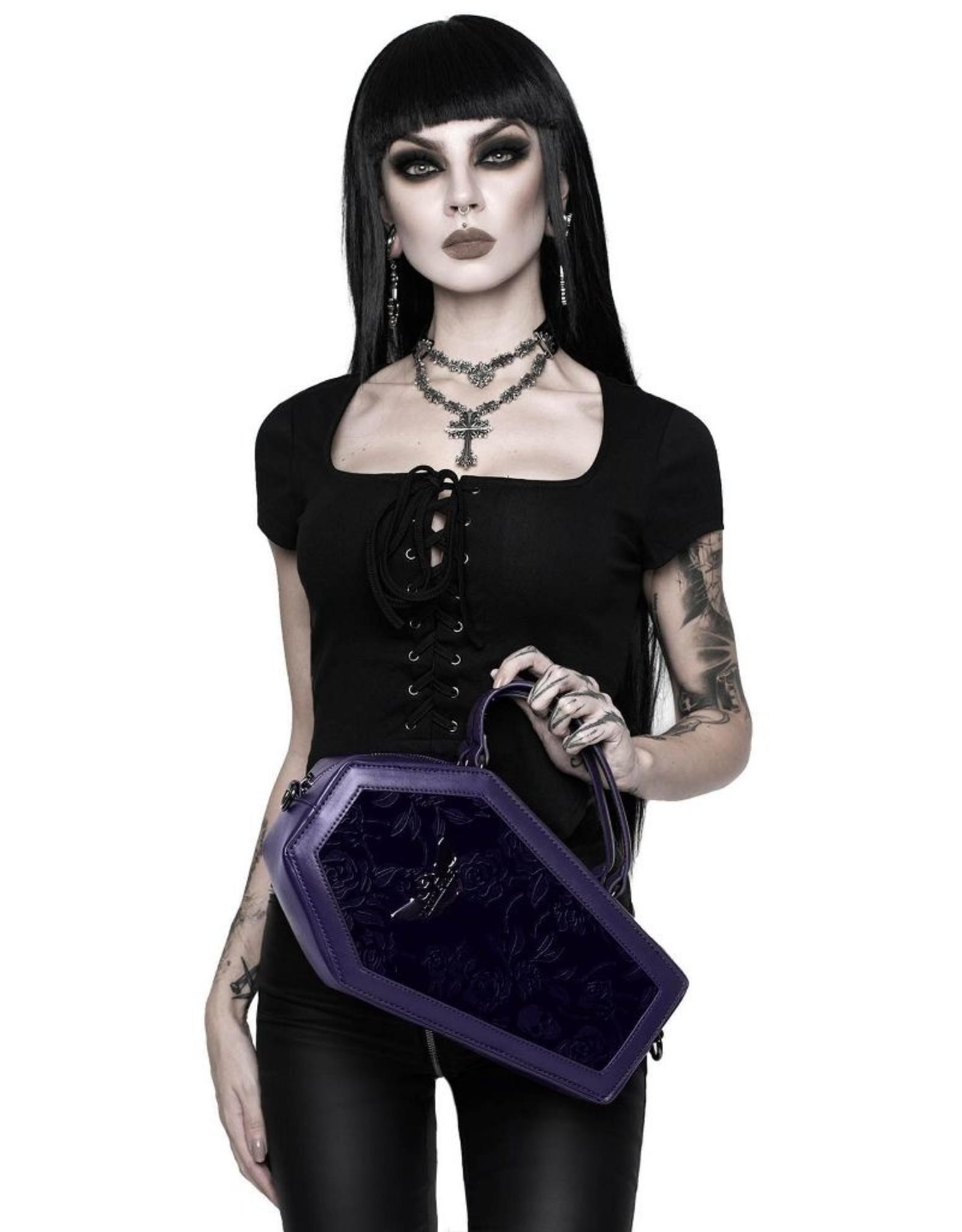 Killstar Killstar bags and accessories - Killstar Vampire's Kiss coffin handbag (plum)