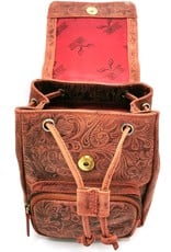 Hunters Leather backpacks  and leather shoppers - Leather Backpack with Relief Flower pattern vintage red