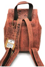 Hunters Leather backpacks  and leather shoppers - Leather Backpack with Relief Flower pattern vintage red