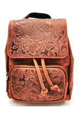 Hunters Leather backpacks  and leather shoppers - Leather Backpack with Relief Flower pattern vintage red