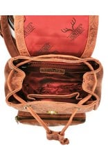 Hunters Leather backpacks  and leather shoppers - Leather Backpack with Relief Flower pattern vintage red