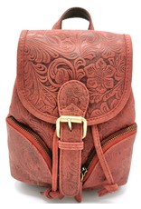 Hunters Leather backpacks  and leather shoppers - Leather Backpack with Relief Flower pattern red