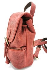 Hunters Leather backpacks  and leather shoppers - Leather Backpack with Relief Flower pattern red