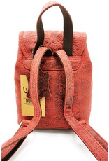 Hunters Leather backpacks  and leather shoppers - Leather Backpack with Relief Flower pattern red