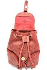 Hunters Leather backpacks  and leather shoppers - Leather Backpack with Relief Flower pattern red