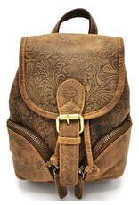 Hunters Leather backpacks  and leather shoppers - Leather Backpack with Relief Flower pattern Natural