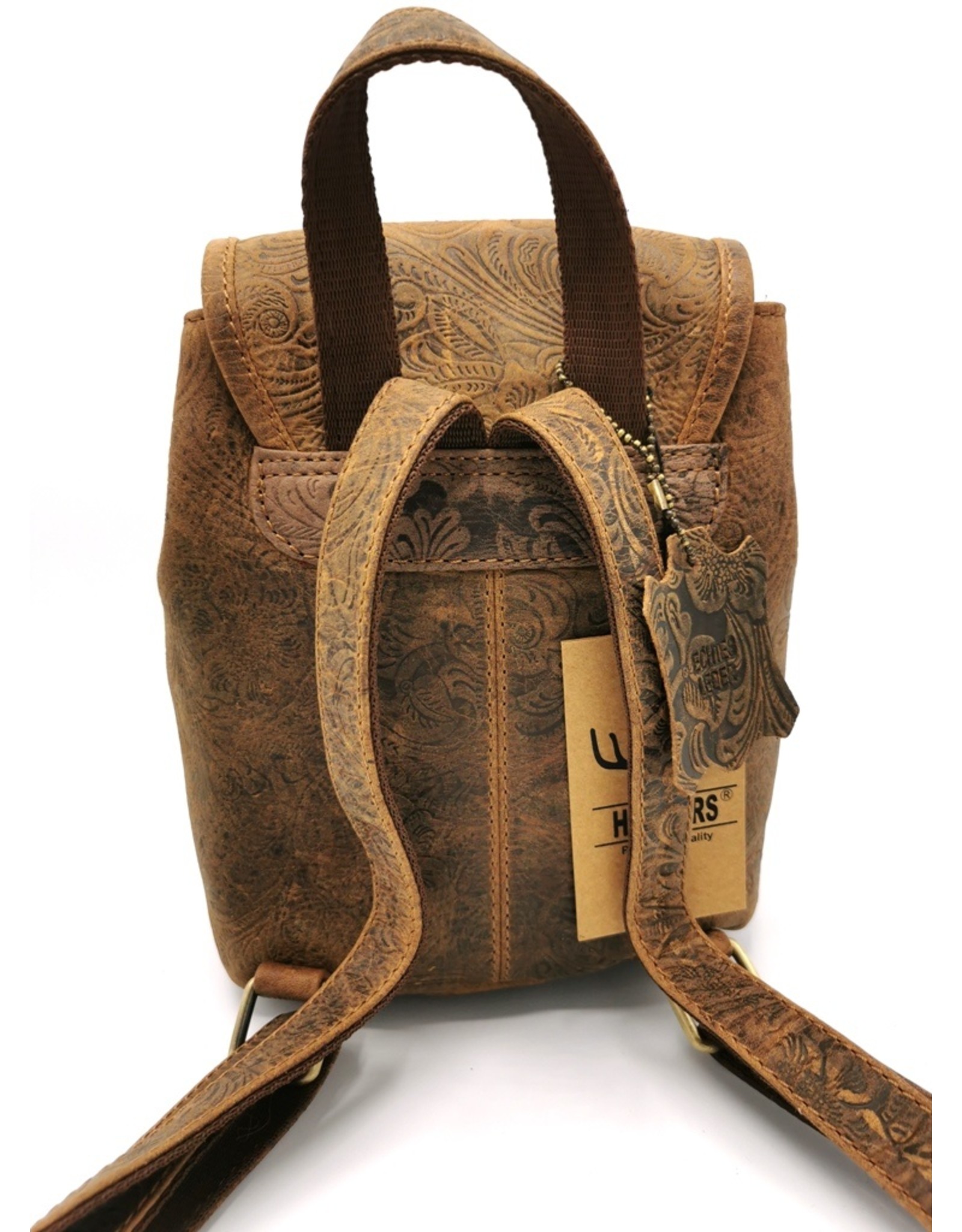 Hunters Leather backpacks  and leather shoppers - Leather Backpack with Relief Flower pattern Natural