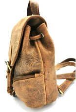 Hunters Leather backpacks  and leather shoppers - Leather Backpack with Relief Flower pattern Natural