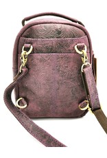 Hunters Leather backpacks  and leather shoppers - Leather Backpack with Relief Flower pattern purple