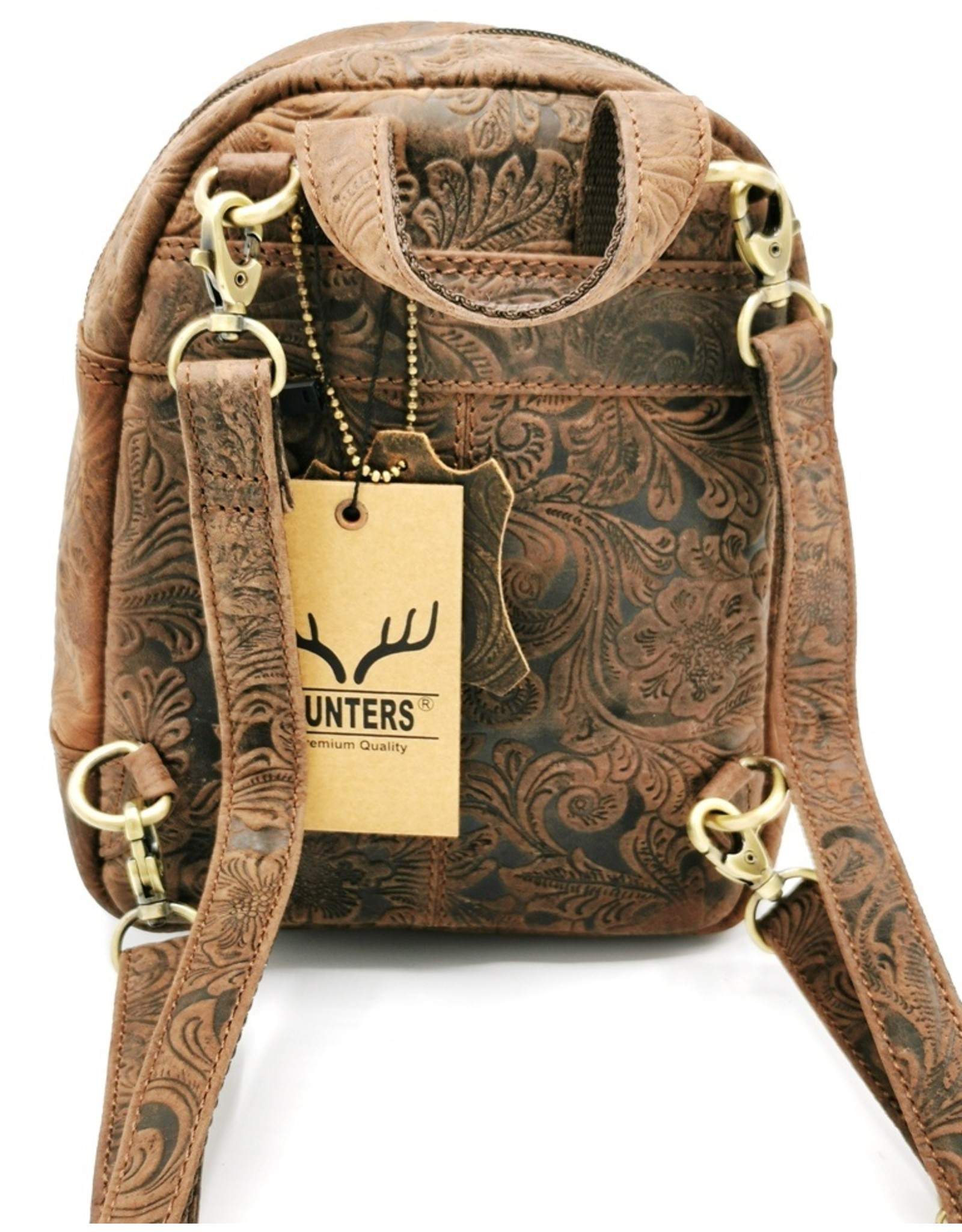 Hunters Leather backpacks  and leather shoppers - Leather Backpack with Flower Pattern brown