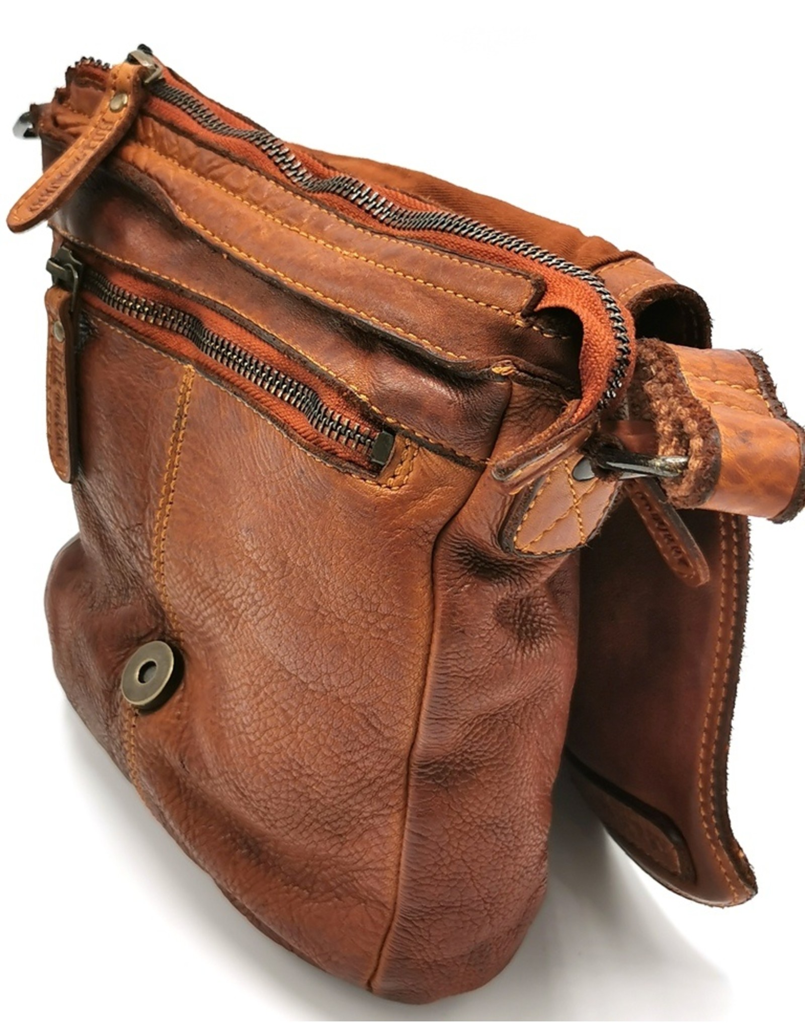HillBurry Leather bags - HillBurry Shoulder bag Washed Leather Cognac