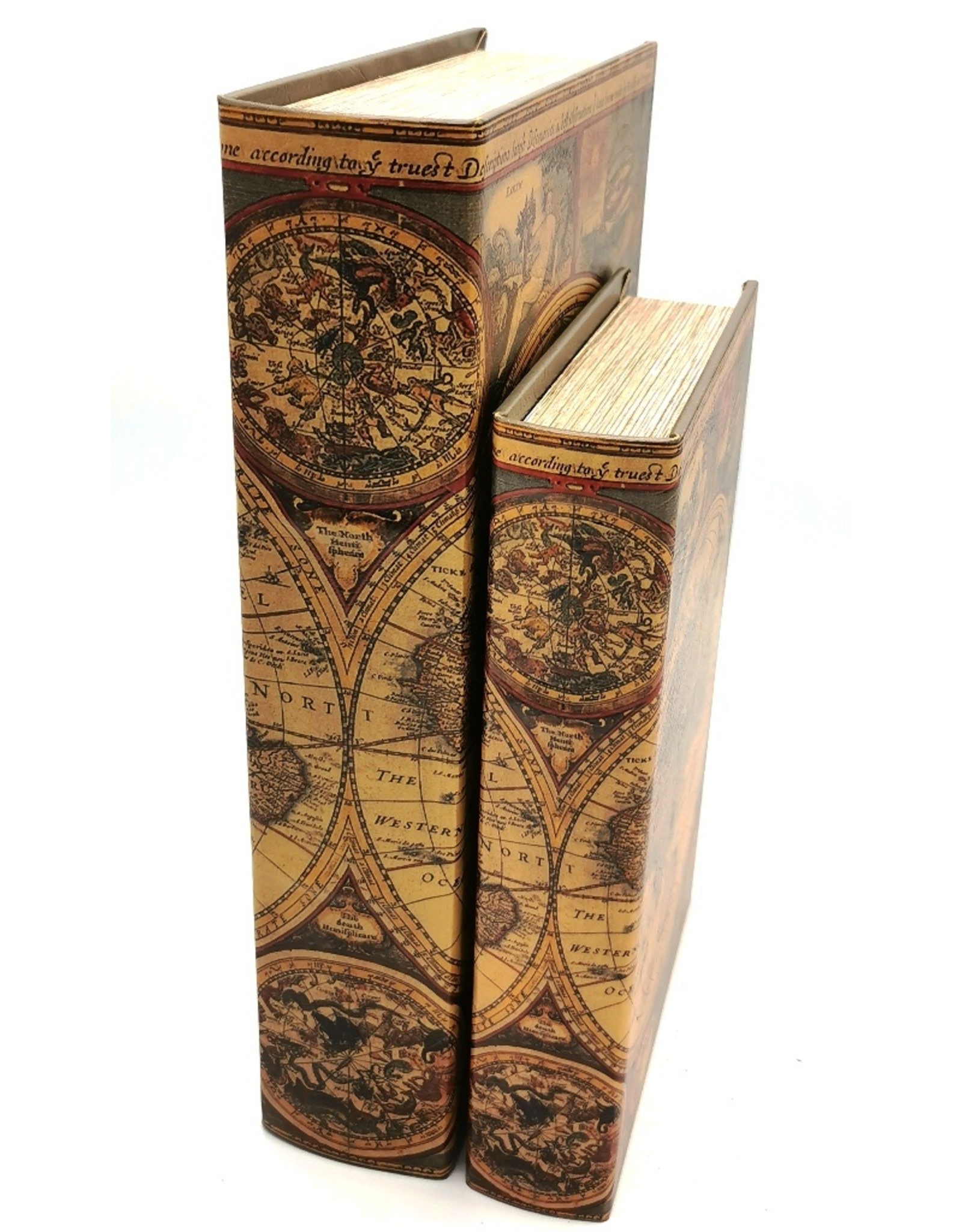 Trukado Giftware & Lifestyle - Opbergdoos Boek Wereld Atlas - Set van 2