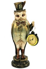 Trukado Giftware Figurines Collectables - Owl with High Hat and Real Clock 29,5cm