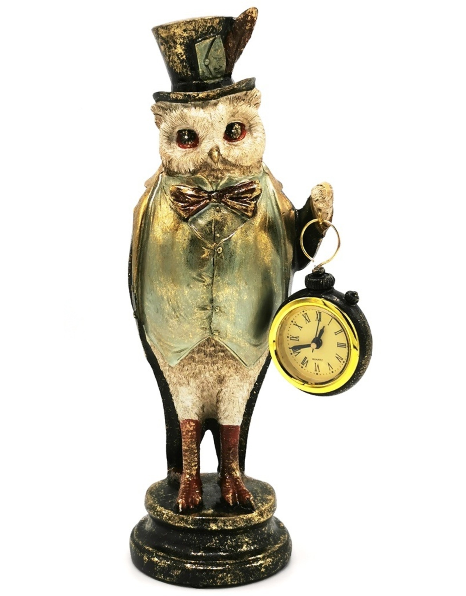 Trukado Giftware Figurines Collectables - Owl with High Hat and Real Clock 29,5cm