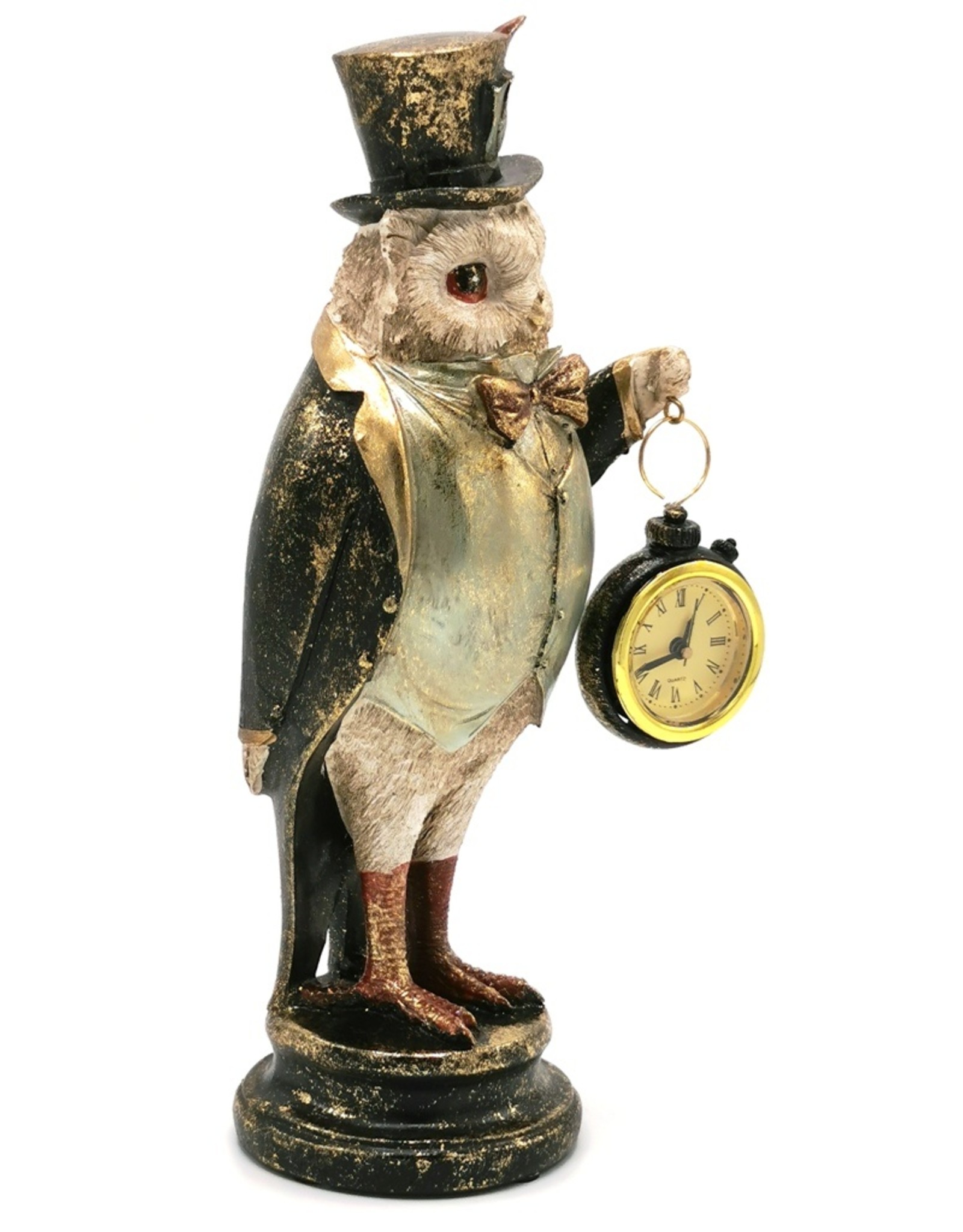 Trukado Giftware Figurines Collectables - Owl with High Hat and Real Clock 29,5cm