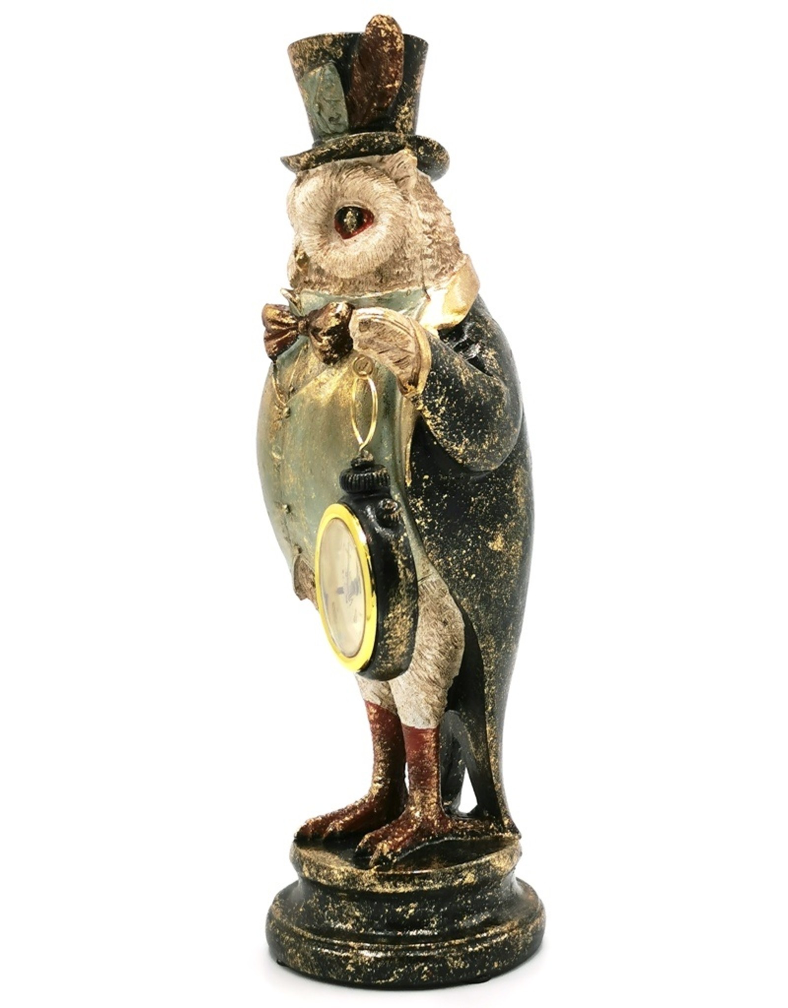 Trukado Giftware Figurines Collectables - Owl with High Hat and Real Clock 29,5cm