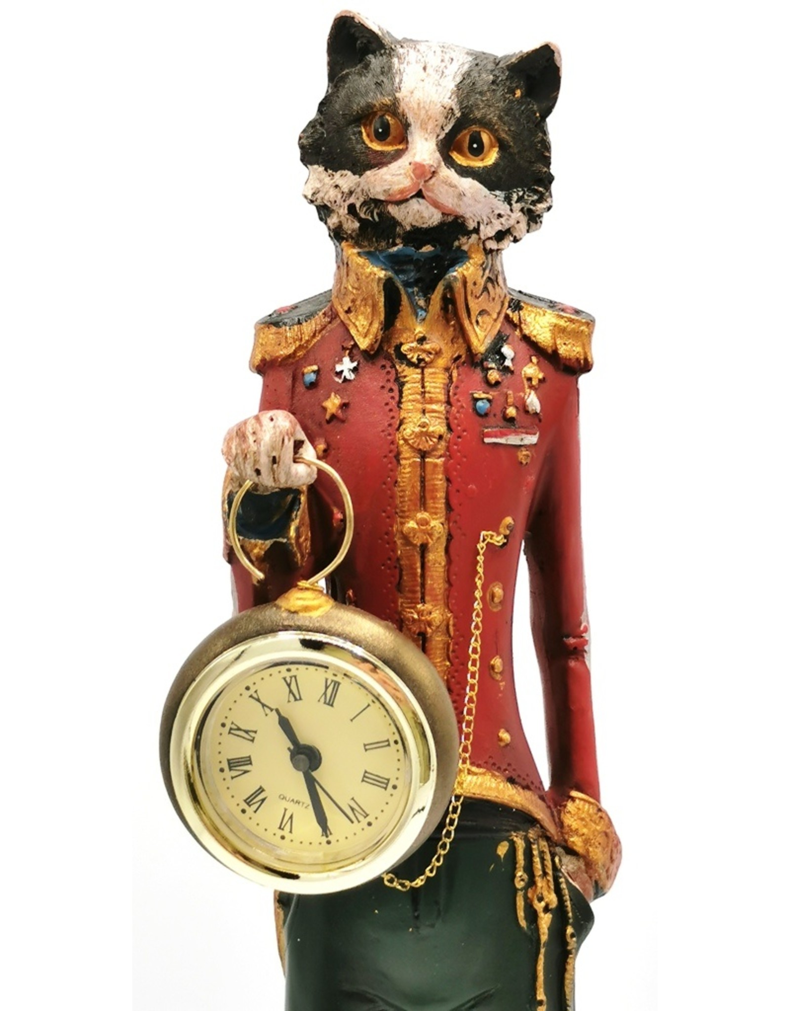 Trukado Giftware Figurines Collectables - Cat wears Uniform with real clock - statue 43cm