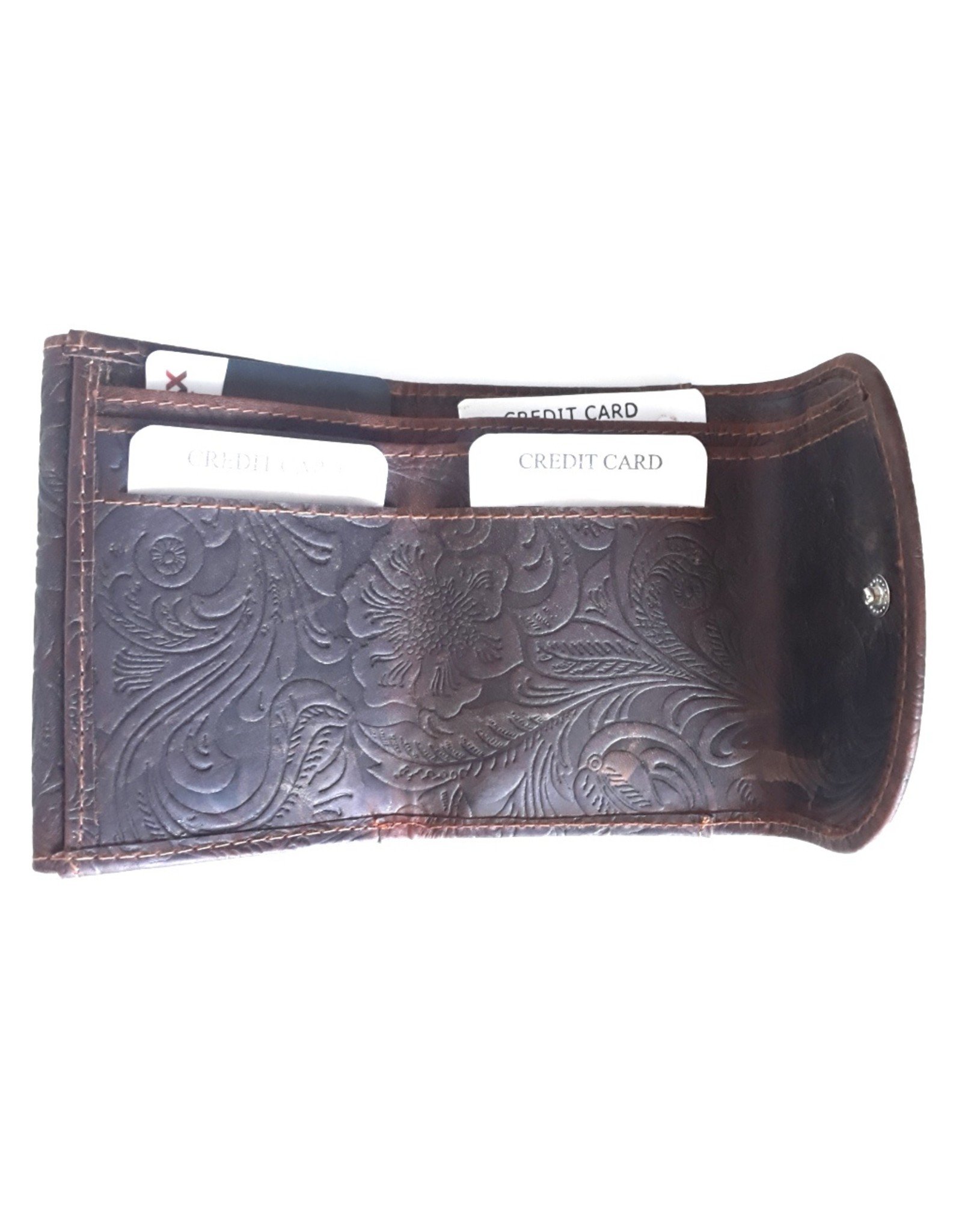 Hutmann Leather Wallets - Leather mini wallet with embossed flowers (dark brown)