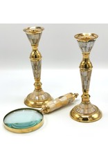 Trukado Miscellaneous - Antiquek look candlestick of brass and mother-of-pearl, set of 2 pcs