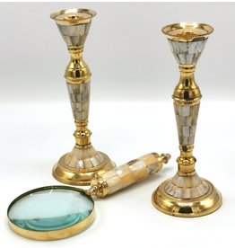 Trukado Candlestick of brass and mother of pearl - set of 2 pcs