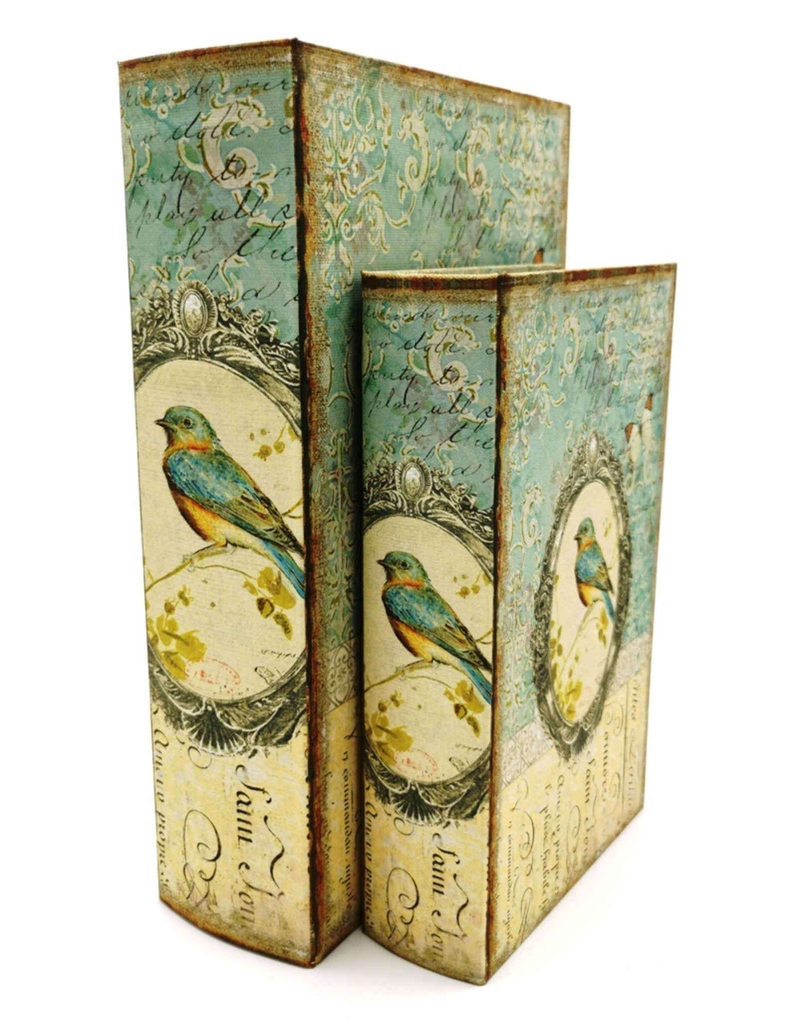 Trukado Miscellaneous - Vintage Storage box Book with Bird - set of 2