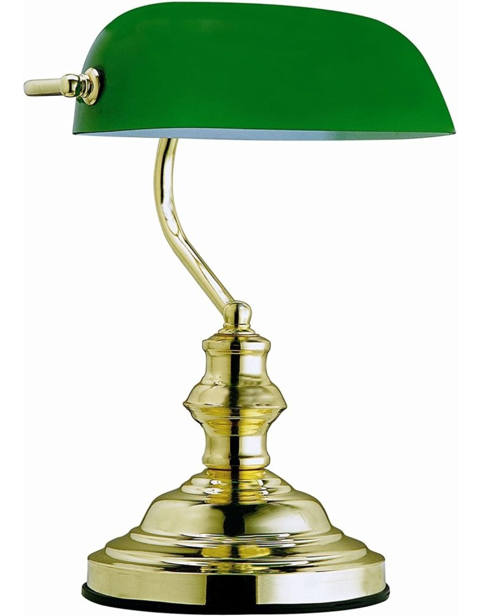 Traditional Banker's Lamp, Green Glass Shade, Antique Brass Base