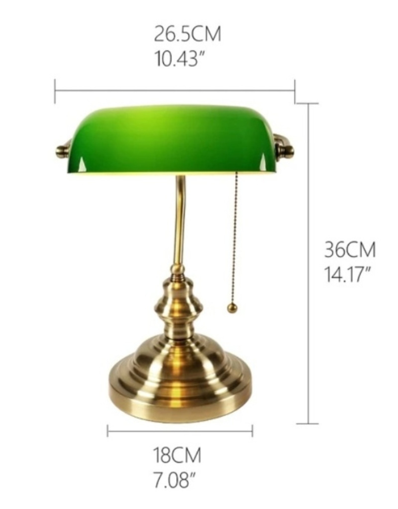 Trukado Miscellaneous - Solid Brass Banker's Lamp with green glass shade Art deco (single arm)