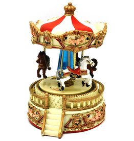 Clayre & Eef Music box Carousel 20 cm Black Polyresin