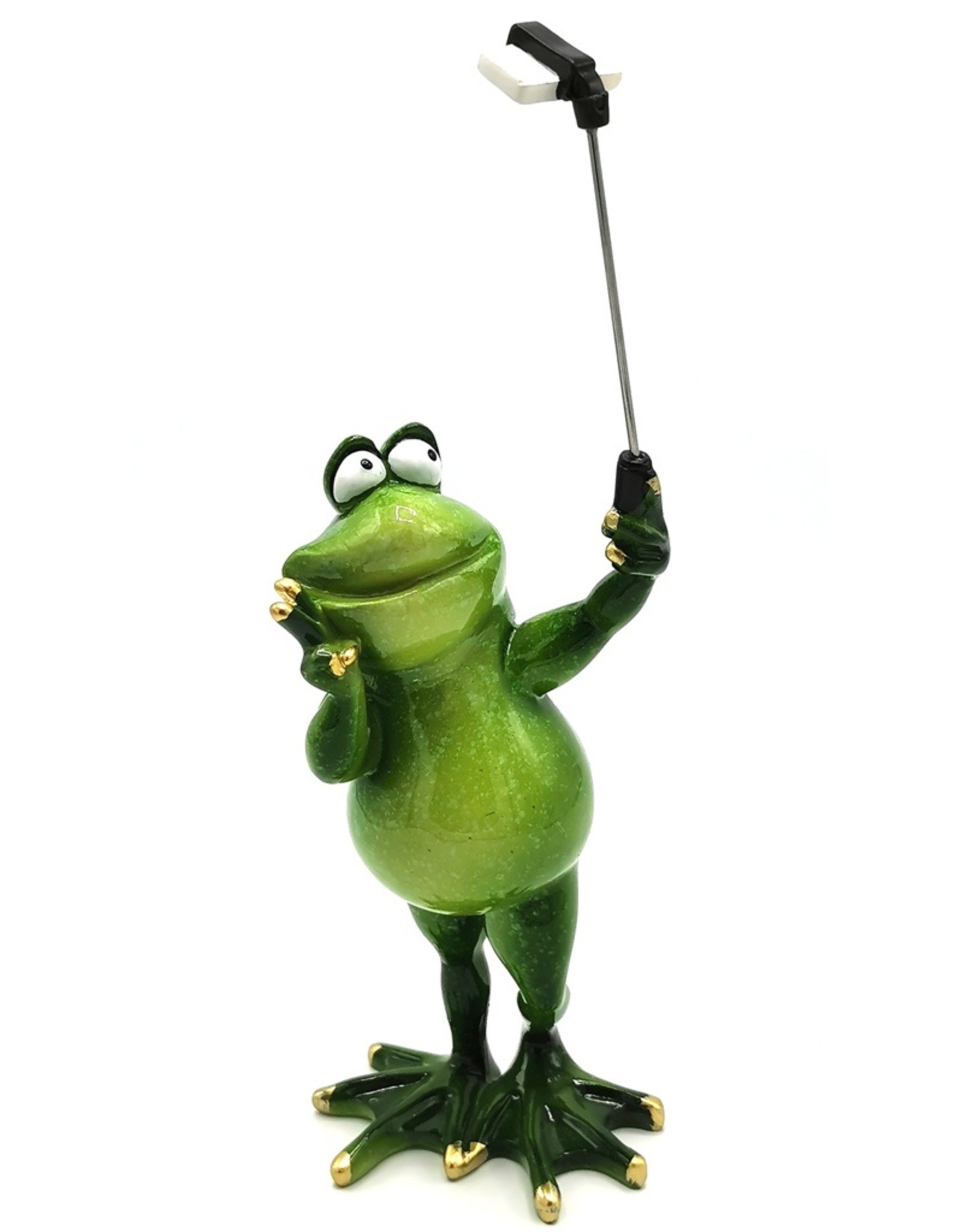 Goldbach Giftware Figurines Collectables - Frog with selfie stick figurine - 28cm, polyresin