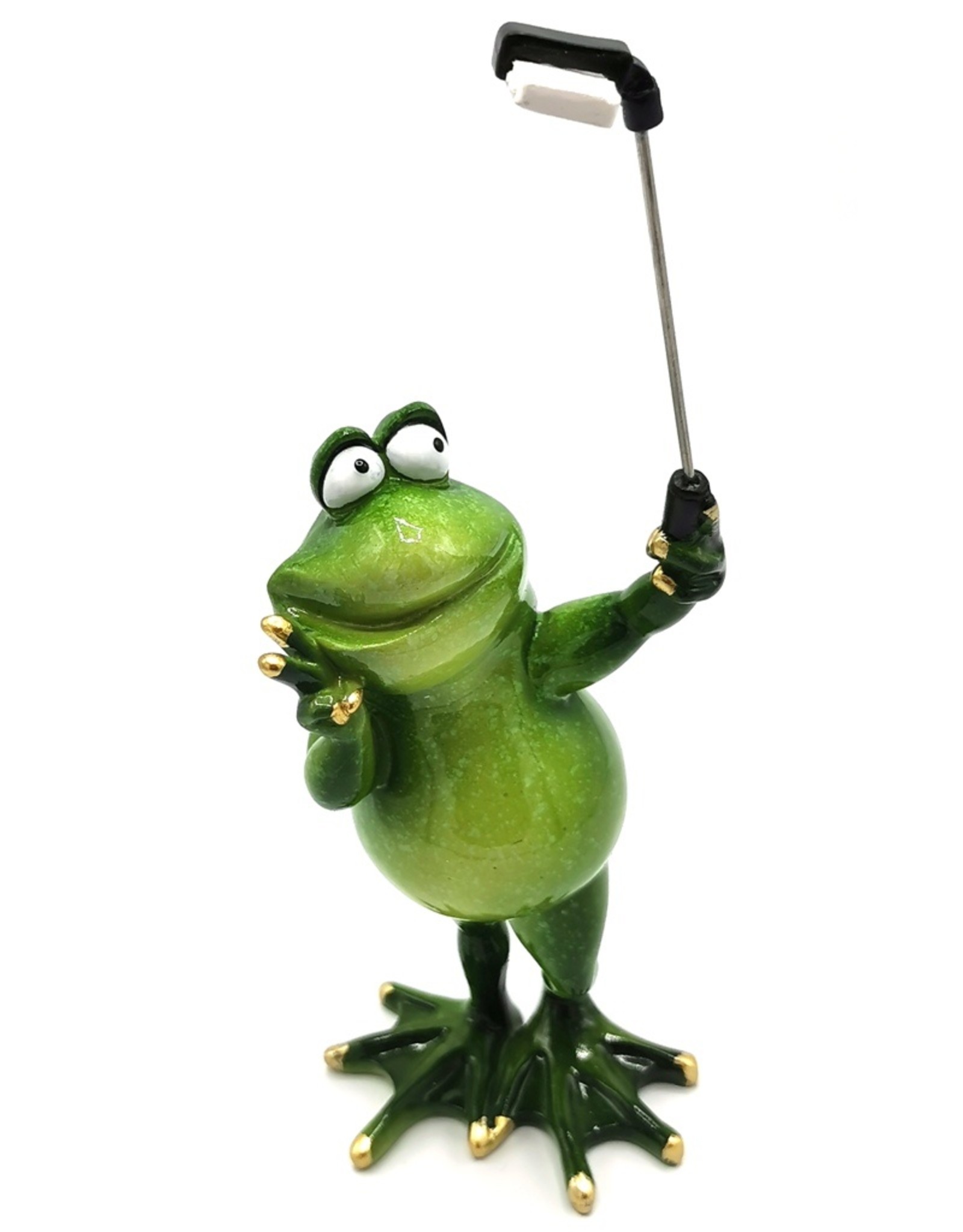 Goldbach Giftware Figurines Collectables - Frog with selfie stick figurine - 28cm, polyresin