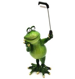 Goldbach Frog with selfie stick figurine - 28cm, polyresin