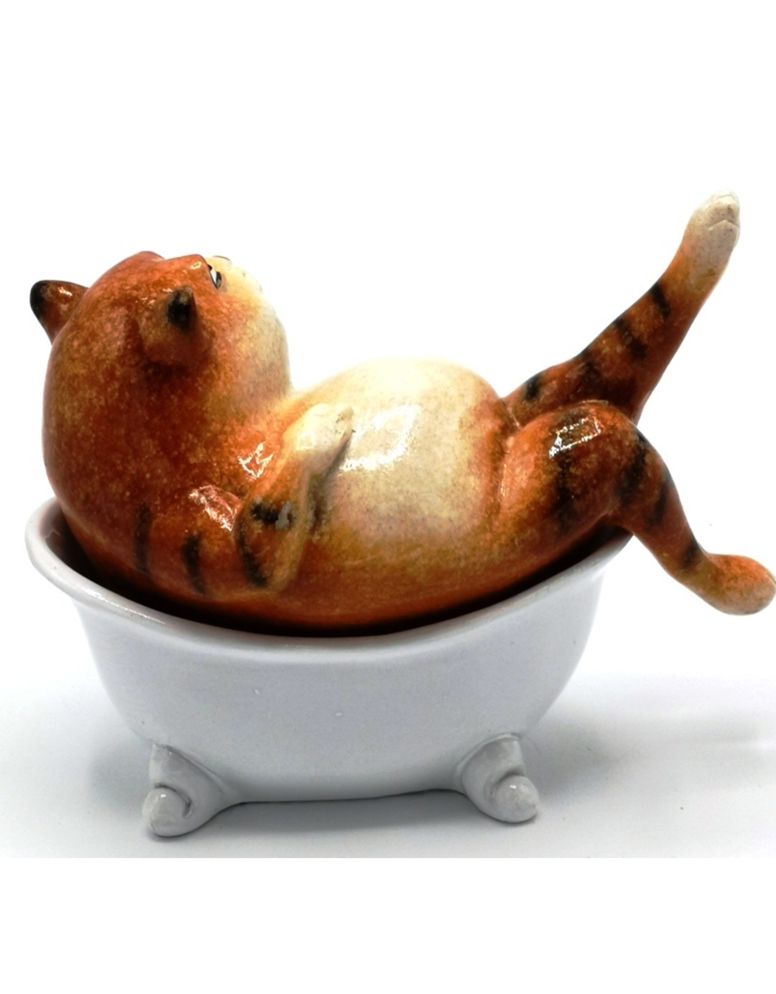 Goldbach Giftware Figurines Collectables - Red Cat in Bathtub figurine - 13cm, polyresin