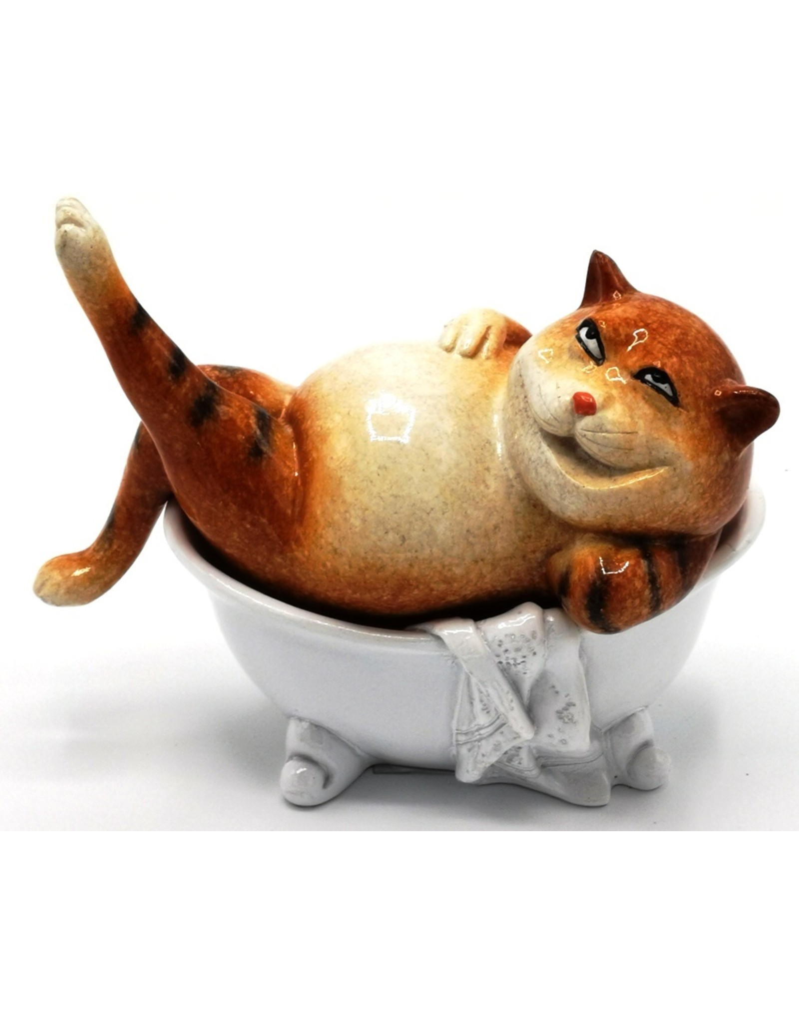 Goldbach Giftware Figurines Collectables - Red Cat in Bathtub figurine - 13cm, polyresin