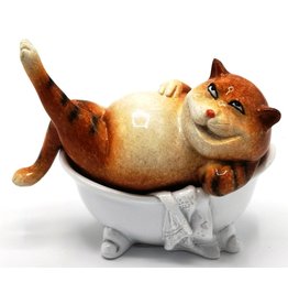 Goldbach Red Cat in Bathtub figurine - 13cm, polyresin