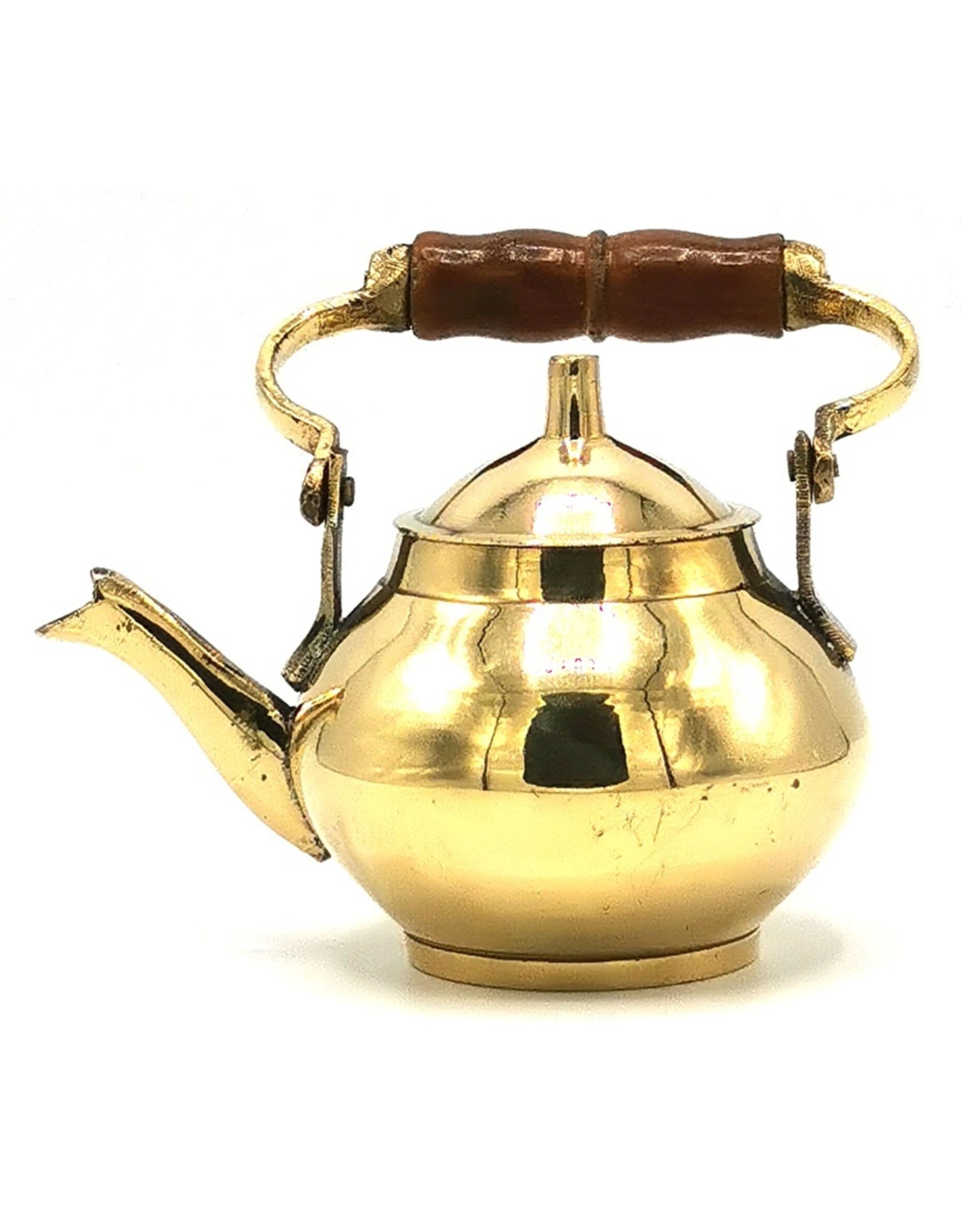 Trukado Giftware Figurines Collectables - Miniature Teapot with wooden handle, Brass