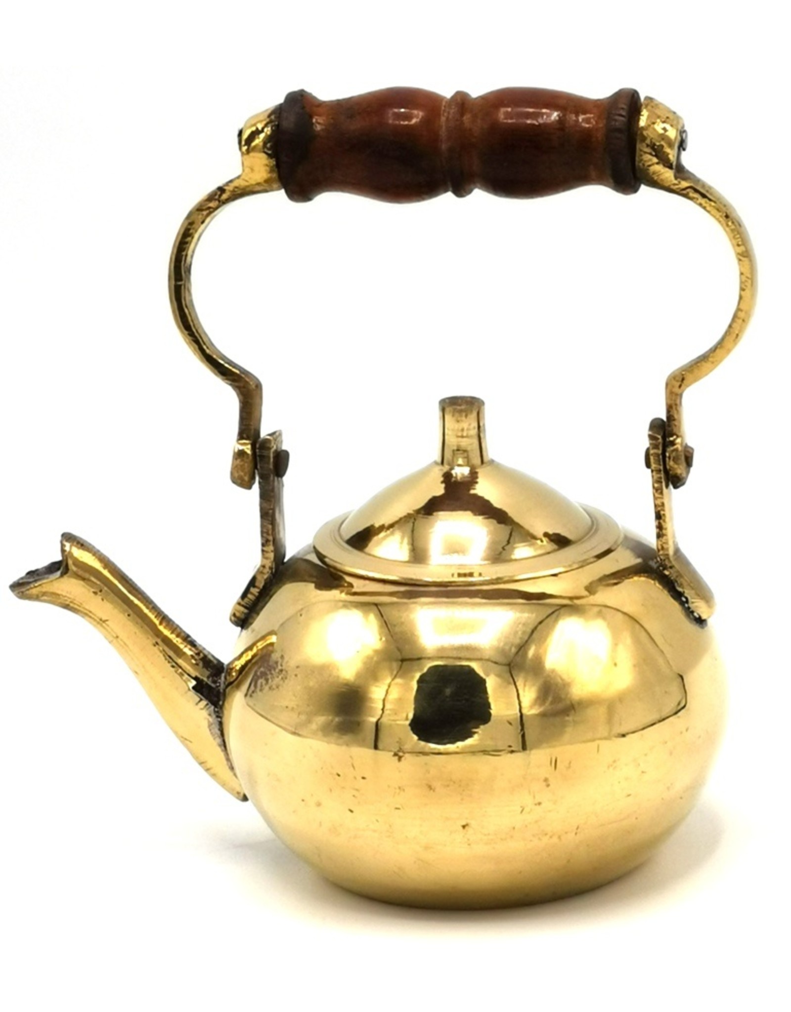 Trukado Giftware Figurines Collectables - Miniature Teapot with wooden handle, Brass