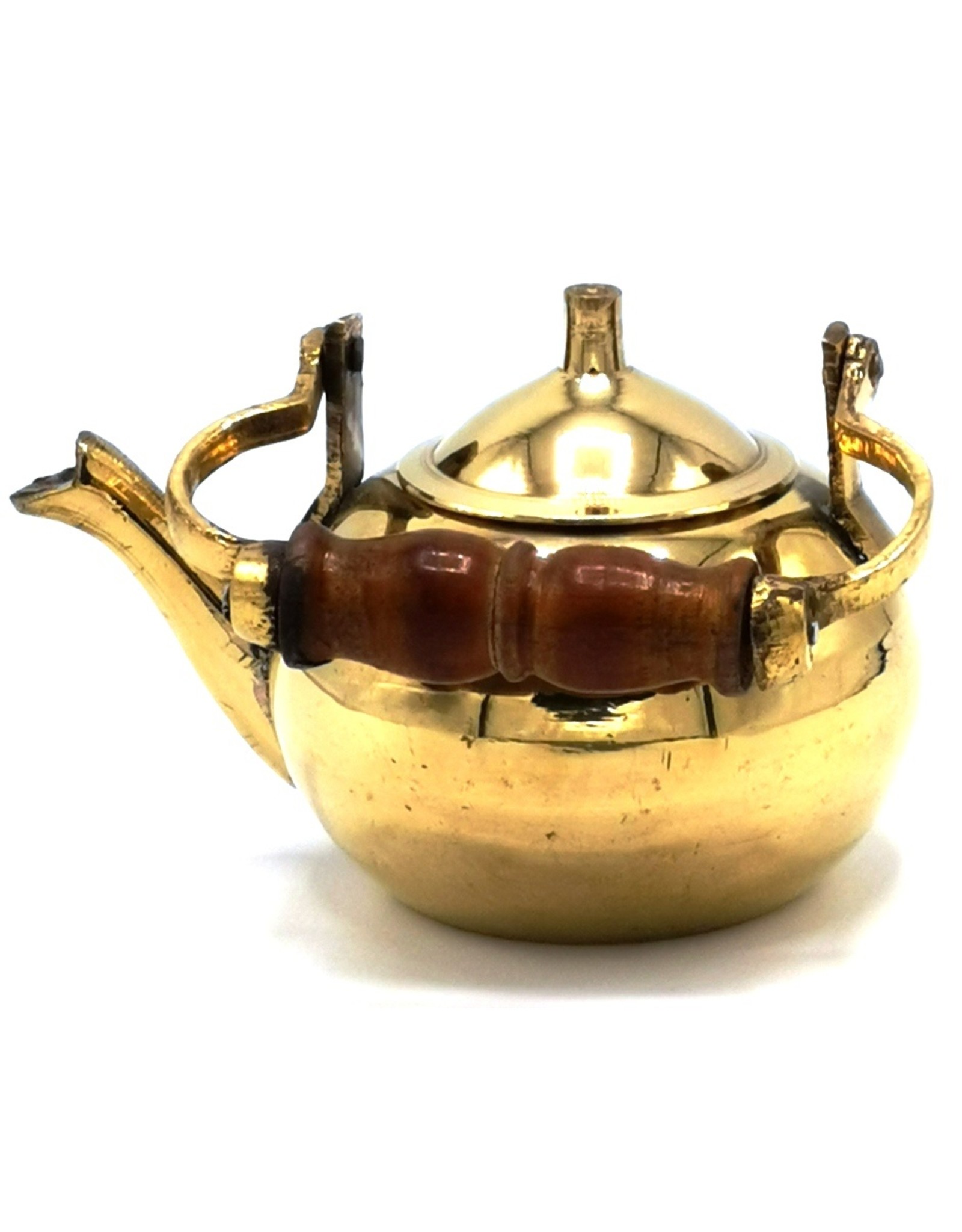 Trukado Giftware Figurines Collectables - Miniature Teapot with wooden handle, Brass