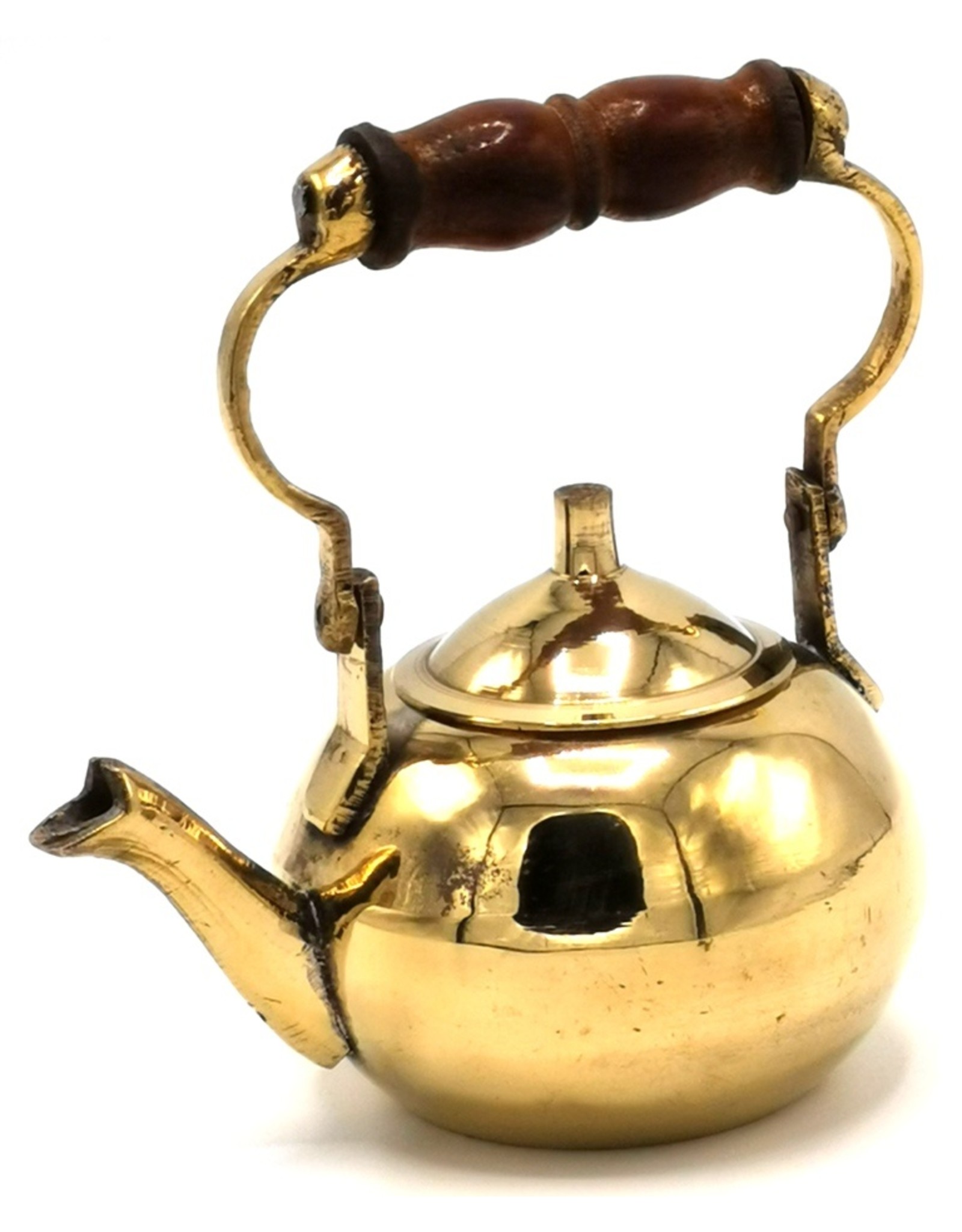 Trukado Giftware Figurines Collectables - Miniature Teapot with wooden handle, Brass