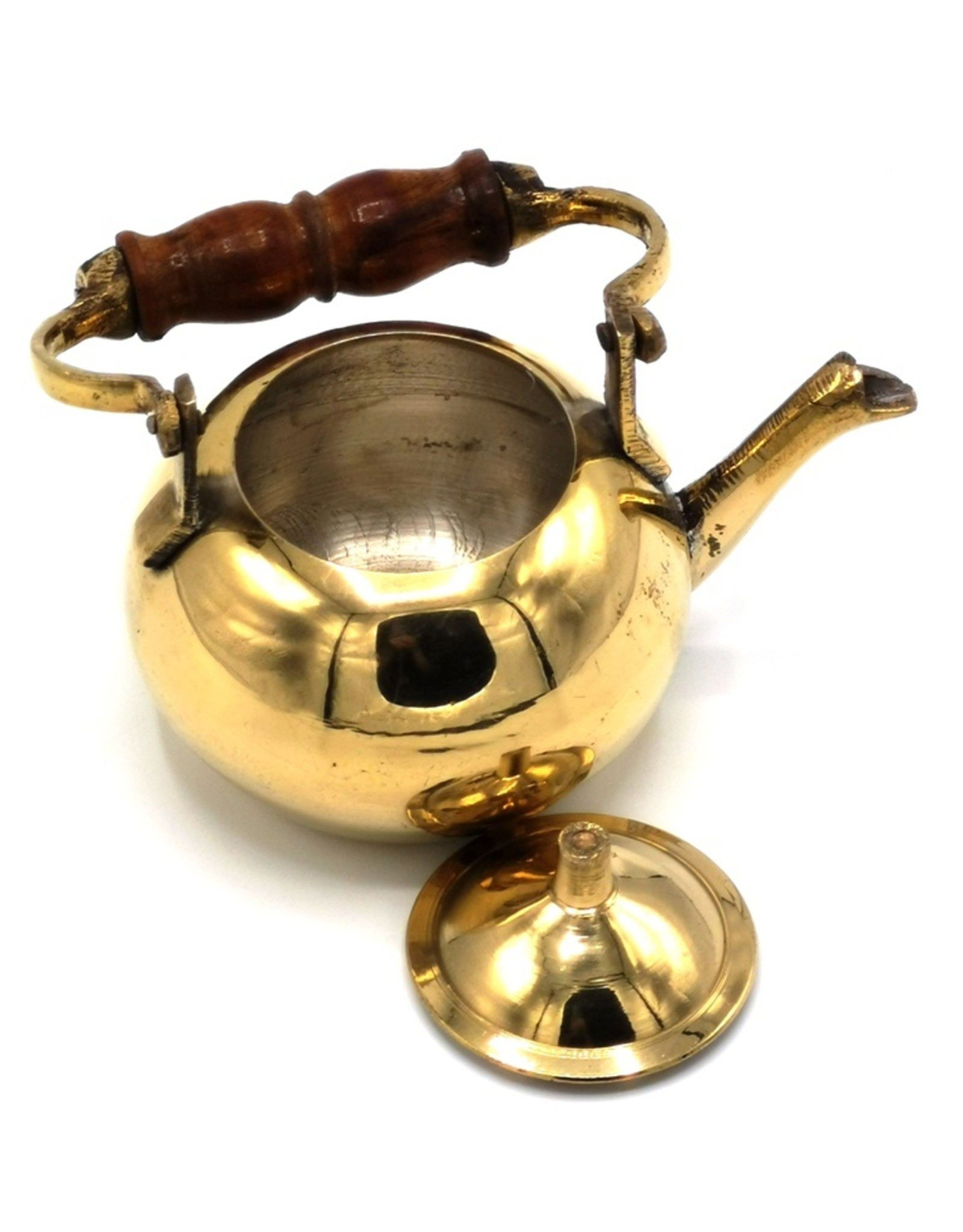 Trukado Giftware Figurines Collectables - Miniature Teapot with wooden handle, Brass