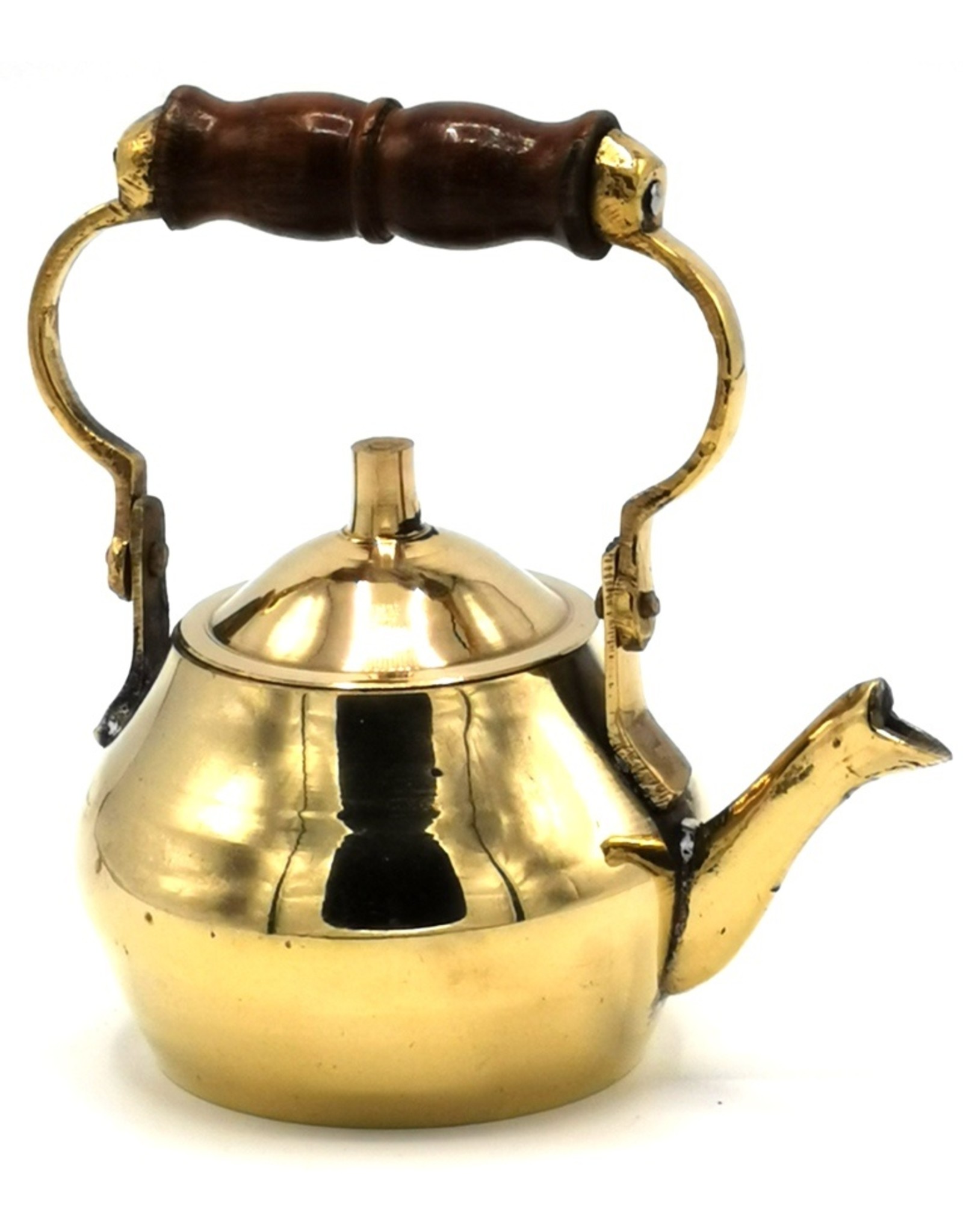 Trukado Giftware Figurines Collectables - Miniature Teapot with wooden handle, Brass