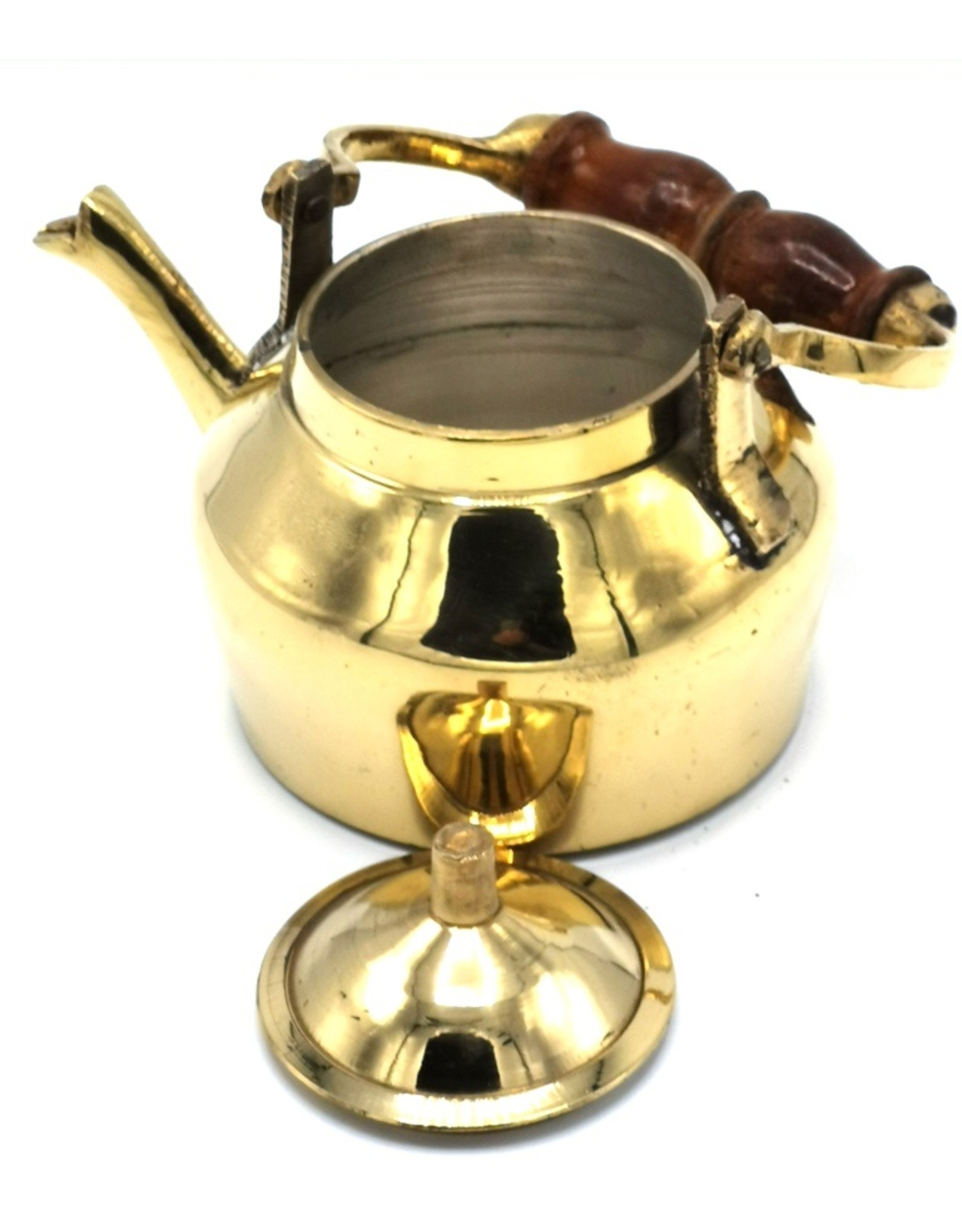 Trukado Giftware Figurines Collectables - Miniature Teapot with wooden handle, Brass