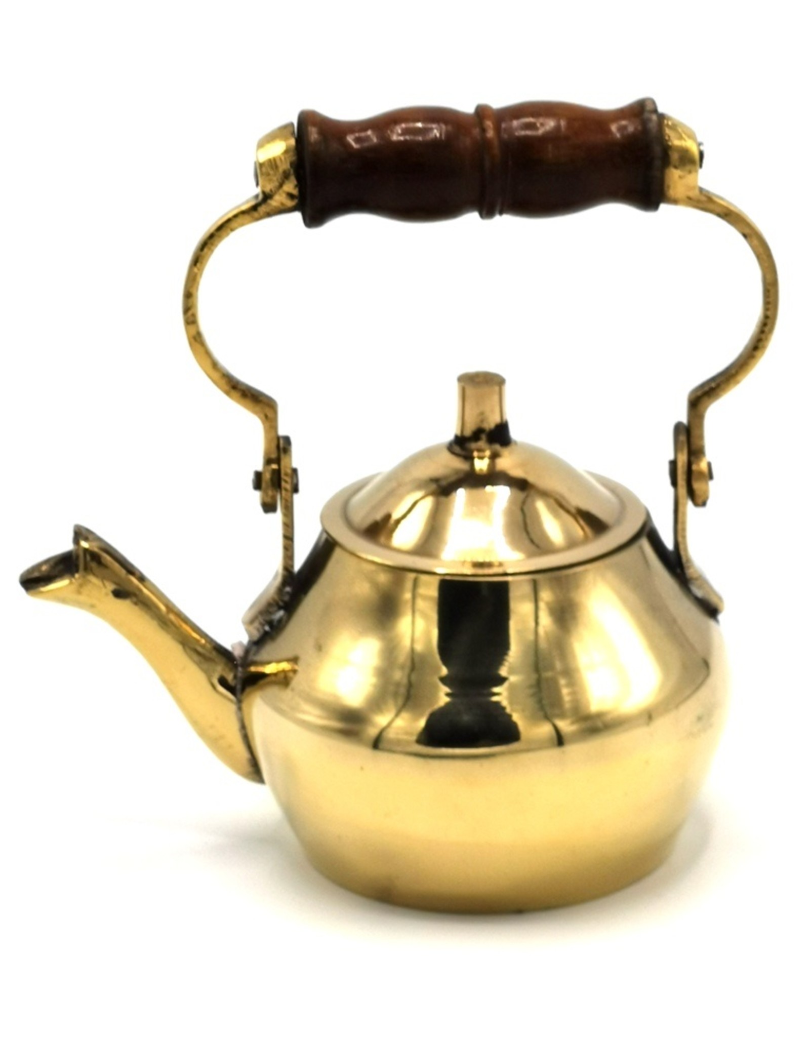 Trukado Giftware Figurines Collectables - Miniature Teapot with wooden handle, Brass