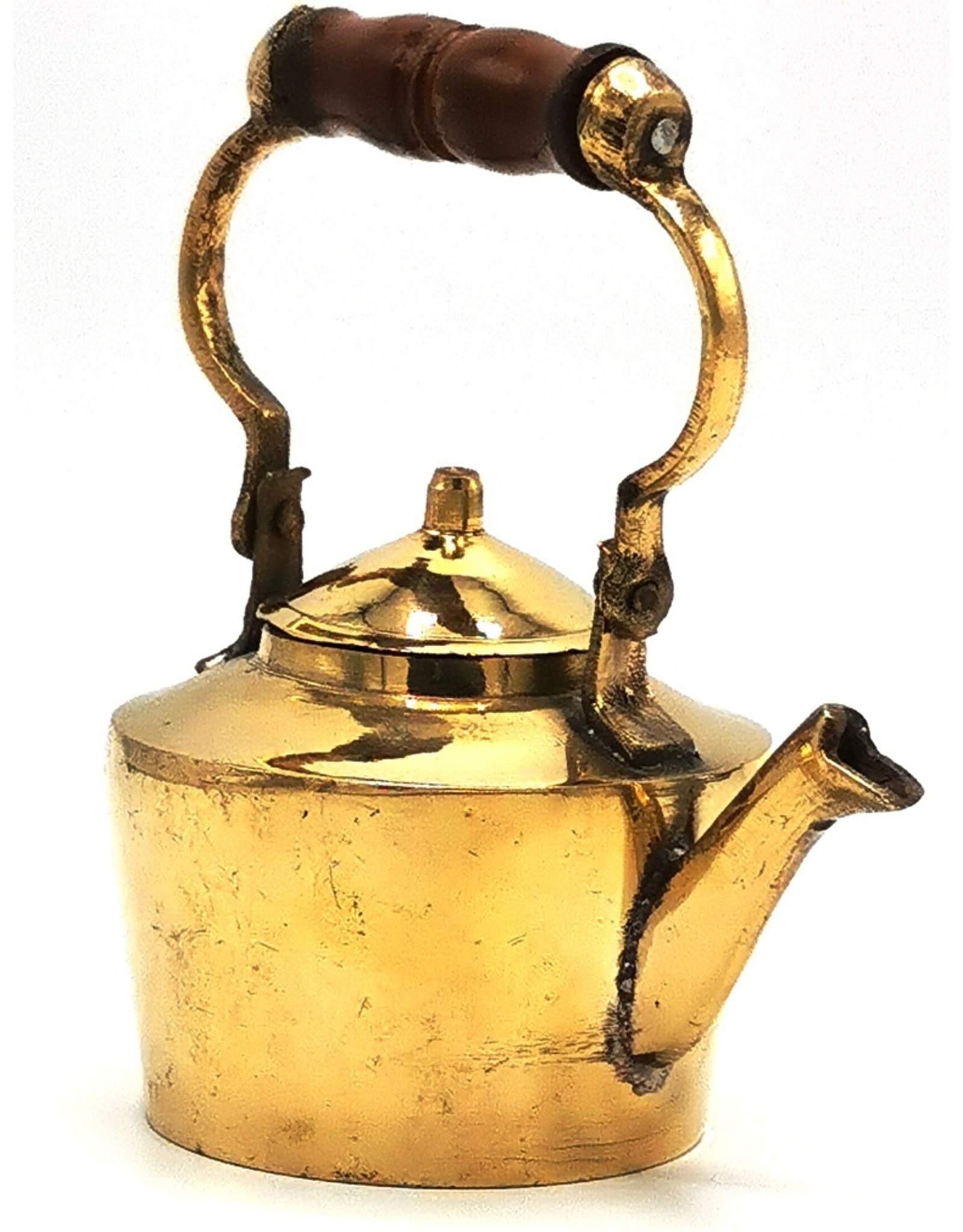 Trukado Giftware Figurines Collectables - Miniature Teapot with wooden handle, Brass