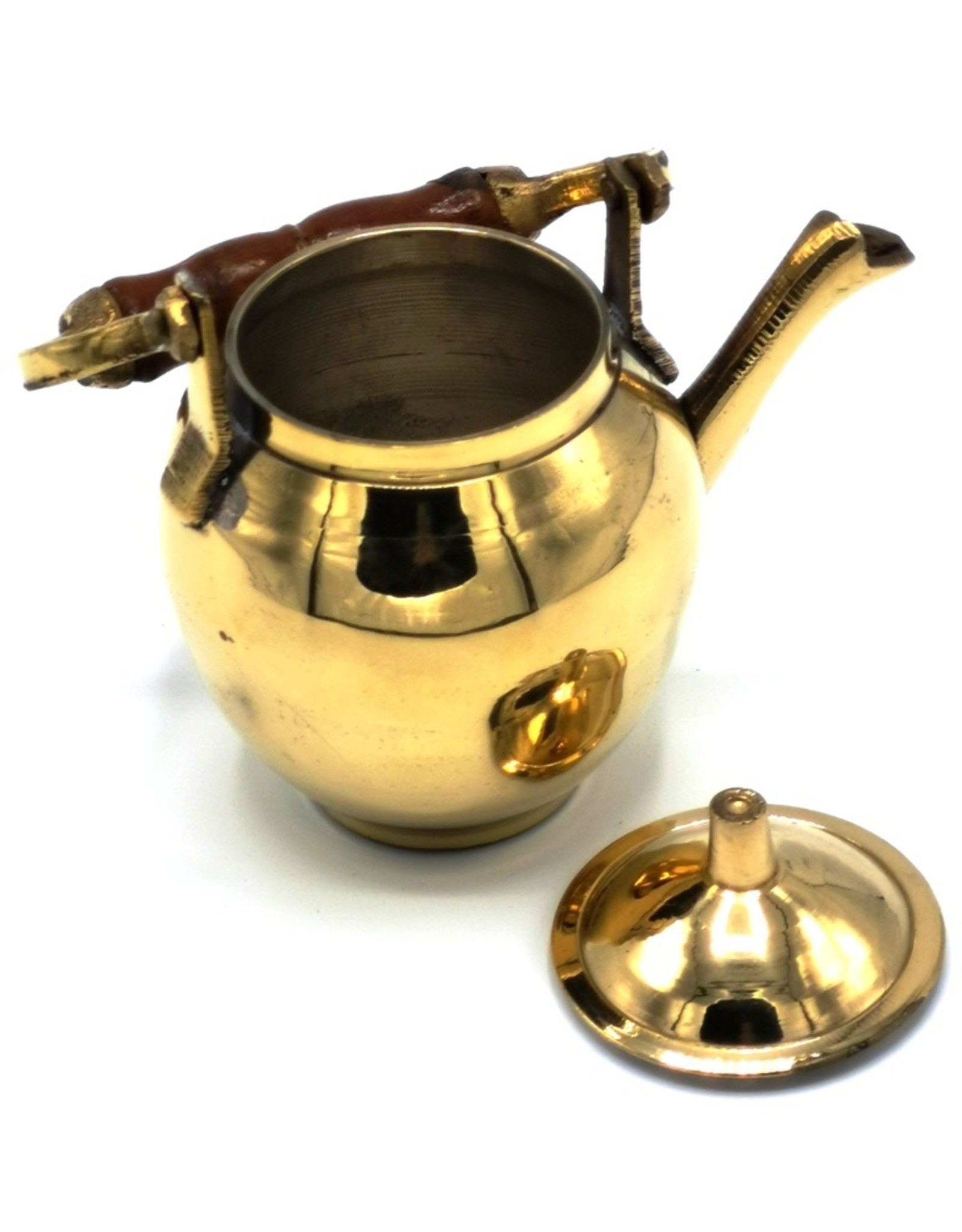 Trukado Giftware Figurines Collectables - Miniature Teapot with wooden handle, Brass