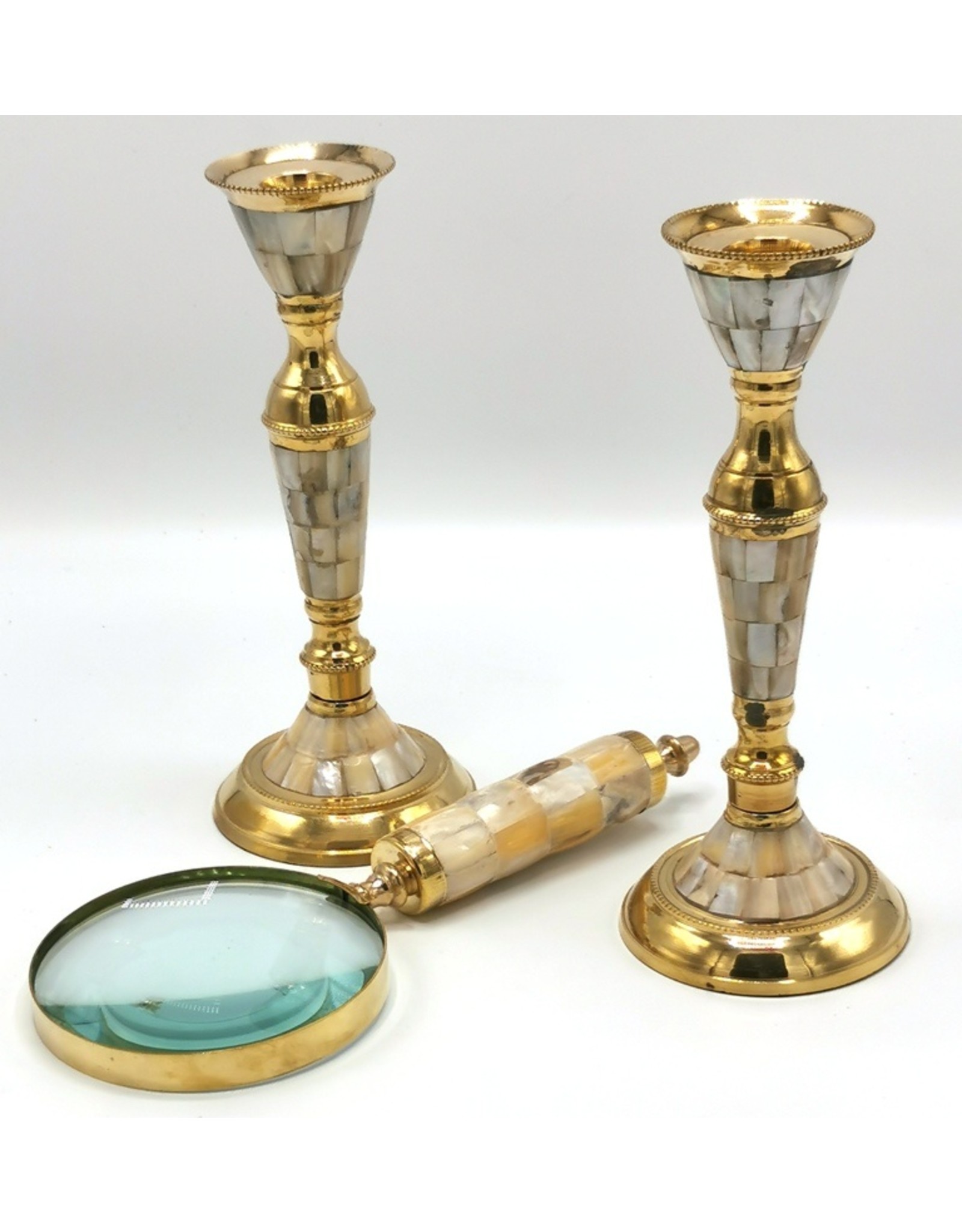 Kandelaar van messing en parelmoer Miscellaneous - Candlestick of brass and mother of pearl