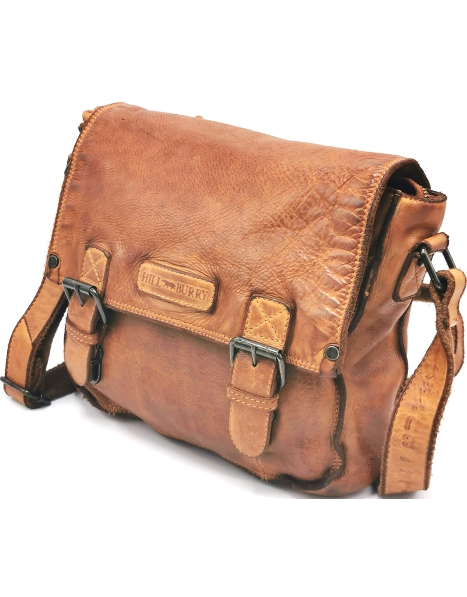 HillBurry Leren schodertassen Leren crossbody tassen - HillBurry Leren Schooltas Gewassen Leer (cognac)