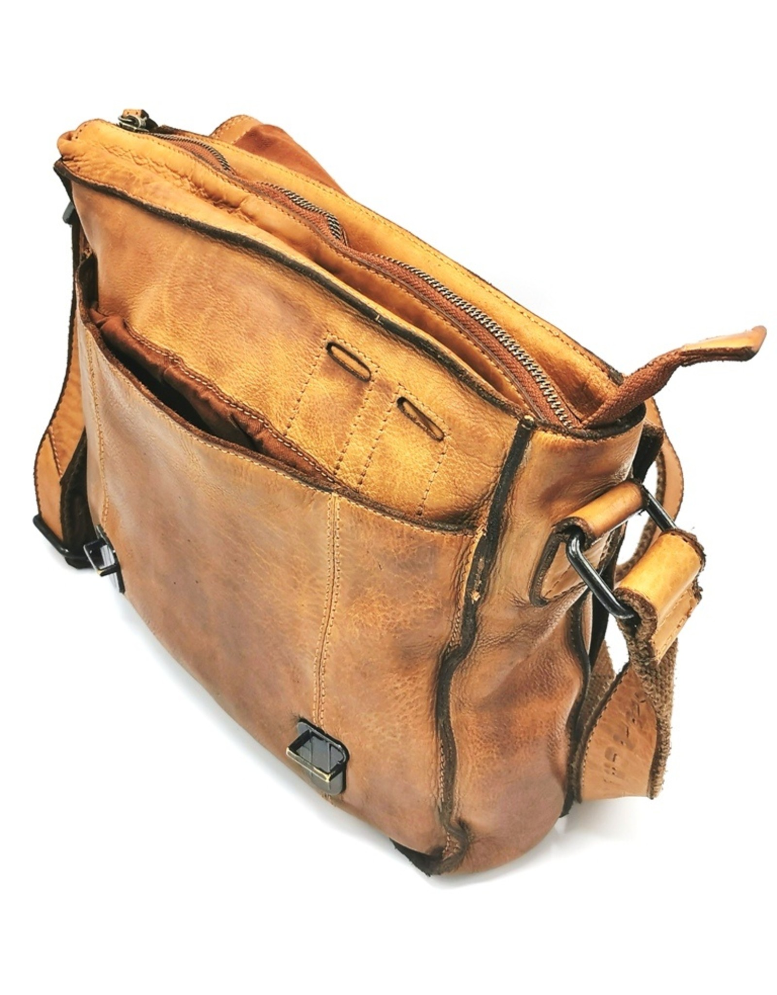 HillBurry Leren schodertassen Leren crossbody tassen - HillBurry Leren Schooltas Gewassen Leer (cognac)