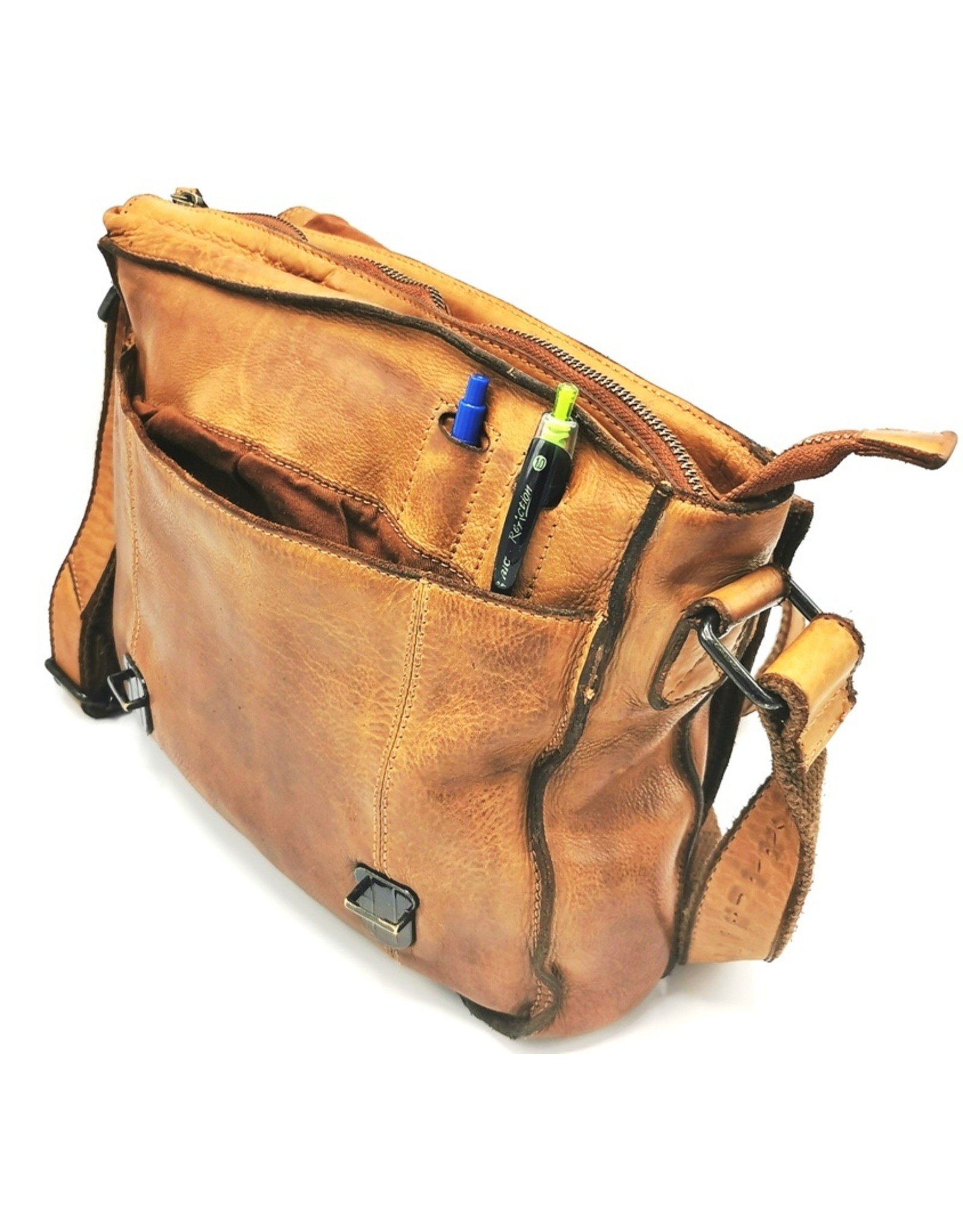 HillBurry Leren schodertassen Leren crossbody tassen - HillBurry Leren Schooltas Gewassen Leer (cognac)