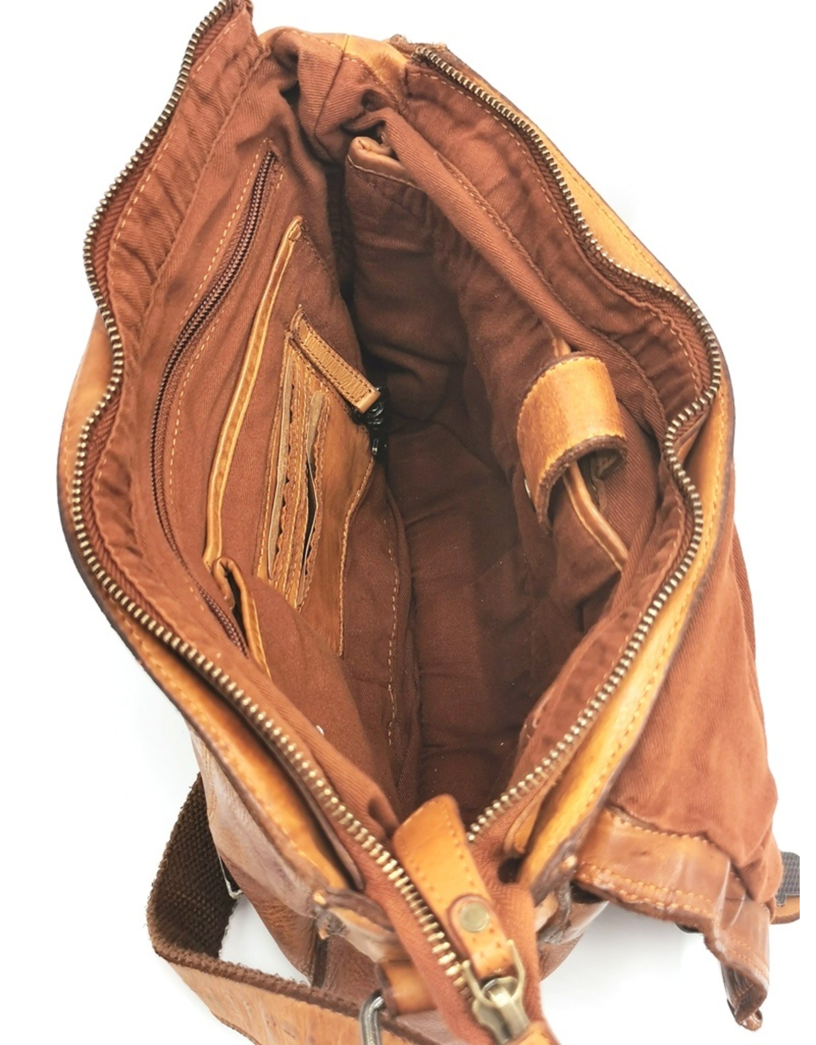 HillBurry Leren schodertassen Leren crossbody tassen - HillBurry Leren Schooltas Gewassen Leer (cognac)