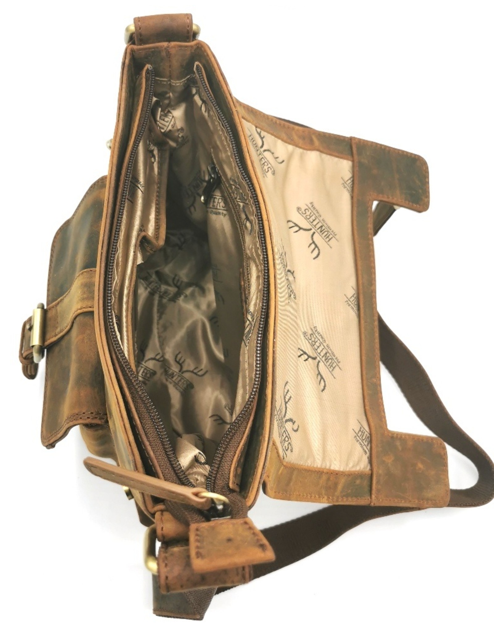 Hunters Leren schodertassen Leren crossbody tassen - Hunters crossbody tas met "M" omslag bruin